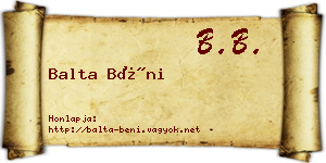 Balta Béni névjegykártya